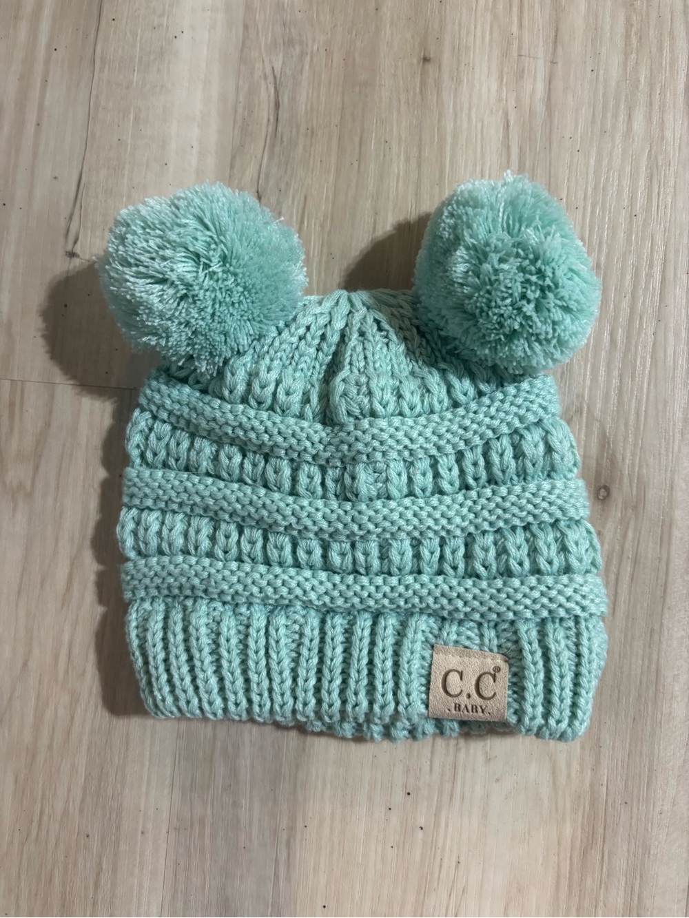 Baby CC Boutique Mint Double Pom Knit Beanie
